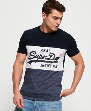 Superdry Vintage Logo Panel Férfi Pólók Sötétkék | OQPED7805